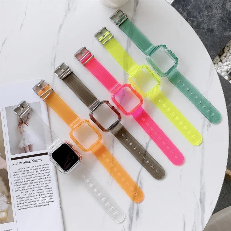 Bracelet de montre en TPU transparent couleur bonbon pour Apple Watch Series 6 & SE & 5 & 4 44mm, pour Apple Watch Series 7 45mm / & 6 & SE & 5 & 4 44mm