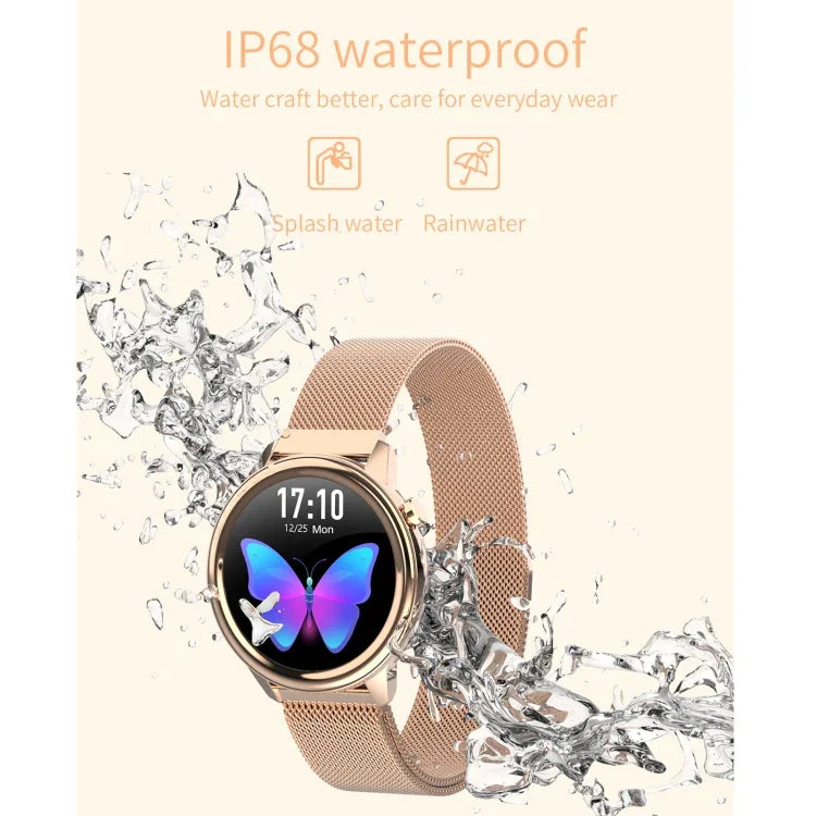 Montre connectée pour femme F80 avec écran couleur TFT 1,3 pouce, étanche IP68, avec suivi de la température corporelle, de la pression artérielle et du cycle menstruel.