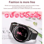 Montre connectée pour femme F80 avec écran couleur TFT 1,3 pouce, étanche IP68, avec suivi de la température corporelle, de la pression artérielle et du cycle menstruel.