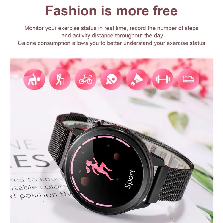 Montre connectée pour femme F80 avec écran couleur TFT 1,3 pouce, étanche IP68, avec suivi de la température corporelle, de la pression artérielle et du cycle menstruel.