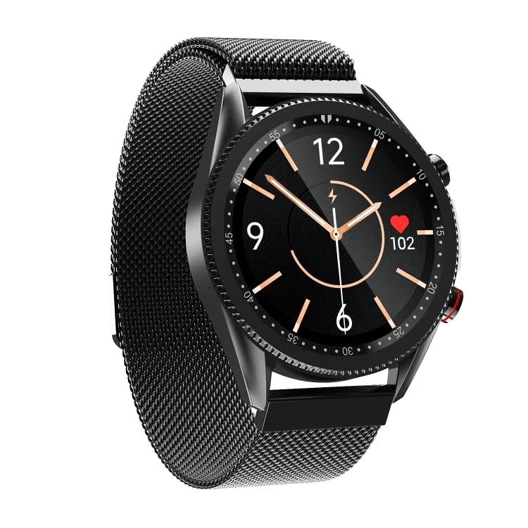 M98 Montre connectée étanche IP67 avec écran couleur IPS 1,28 pouces, prise en charge du moniteur de sommeil / moniteur de fréquence cardiaque / appel Bluetooth, style : bracelet en acier, bracelet en acier (noir), bracelet en acier (argent)
