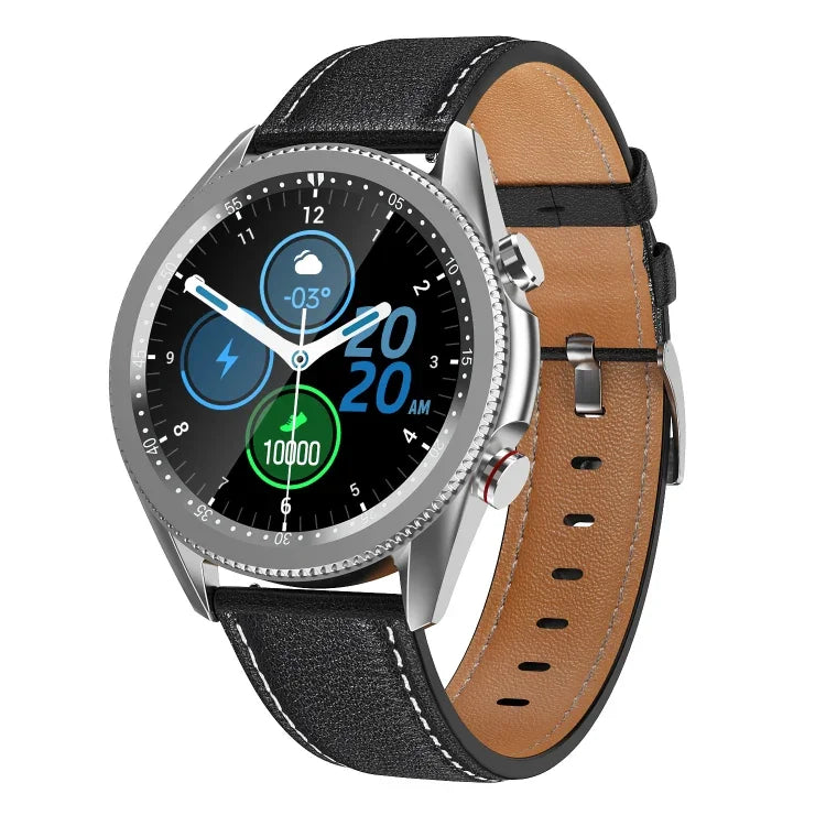 Montre connectée étanche IP67 M98 avec écran couleur IPS de 1,28 pouce, prise en charge du moniteur de sommeil / moniteur de fréquence cardiaque / appel Bluetooth, style : bracelet en cuir, bracelet en cuir (argent), bracelet en cuir (noir)