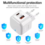 Chargeur de voyage 20W PD + QC 3.0 à double ports, prise US, prise EU, prise UK