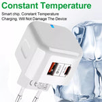 Chargeur de voyage 20W PD + QC 3.0 à double ports, prise US, prise EU, prise UK