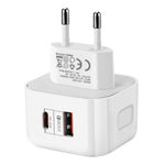 Chargeur de voyage 20W PD + QC 3.0 à double ports, prise US, prise EU, prise UK