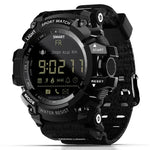 Montre connectée Lokmat MK16 avec écran LCD, étanche jusqu'à 50 m, notifications, déclencheur photo à distance et suivi des mouvements.