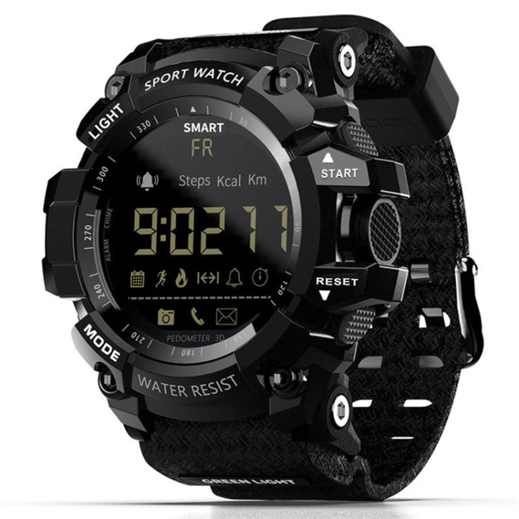Montre connectée Lokmat MK16 avec écran LCD, étanche jusqu'à 50 m, notifications, déclencheur photo à distance et suivi des mouvements.