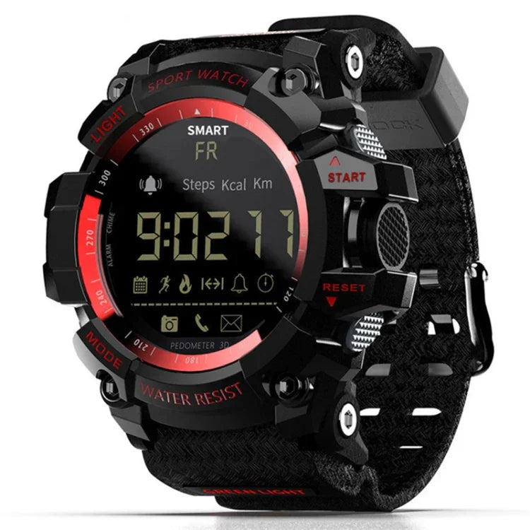 Montre connectée Lokmat MK16 avec écran LCD, étanche jusqu'à 50 m, notifications, déclencheur photo à distance et suivi des mouvements.