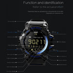 Montre connectée Lokmat MK16 avec écran LCD, étanche jusqu'à 50 m, notifications, déclencheur photo à distance et suivi des mouvements.