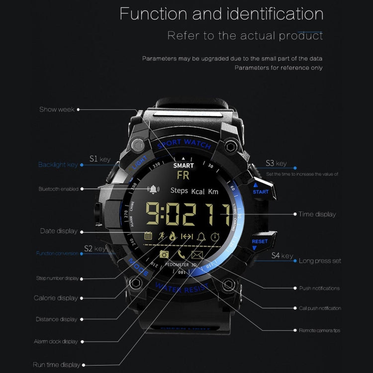 Montre connectée Lokmat MK16 avec écran LCD, étanche jusqu'à 50 m, notifications, déclencheur photo à distance et suivi des mouvements.
