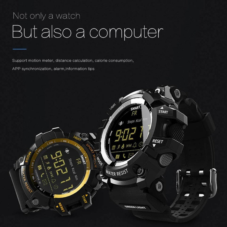 Montre connectée Lokmat MK16 avec écran LCD, étanche jusqu'à 50 m, notifications, déclencheur photo à distance et suivi des mouvements.