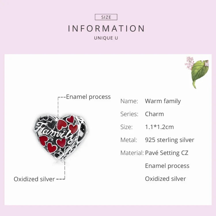 S925 Argent Sterling Perles d'amour Familial Chaud DIY Bracelet Collier Accessoires, Amour Familial Chaud