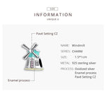 Breloques Moulins à vent Hollandais en Argent Sterling S925 pour Bracelet Collier DIY, Moulins à vent Hollandais
