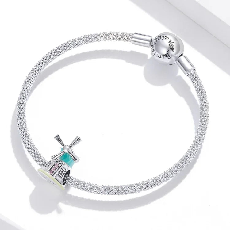 Breloques Moulins à vent Hollandais en Argent Sterling S925 pour Bracelet Collier DIY, Moulins à vent Hollandais