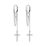 Boucles d'oreilles pendantes en argent sterling S925 avec croix brillante pour femme, Longue pampille brillante en forme de croix