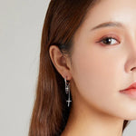Boucles d'oreilles pendantes en argent sterling S925 avec croix brillante pour femme, Longue pampille brillante en forme de croix