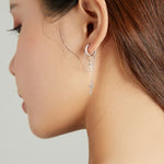 Boucles d'oreilles pendantes en argent sterling S925 avec croix brillante pour femme, Longue pampille brillante en forme de croix