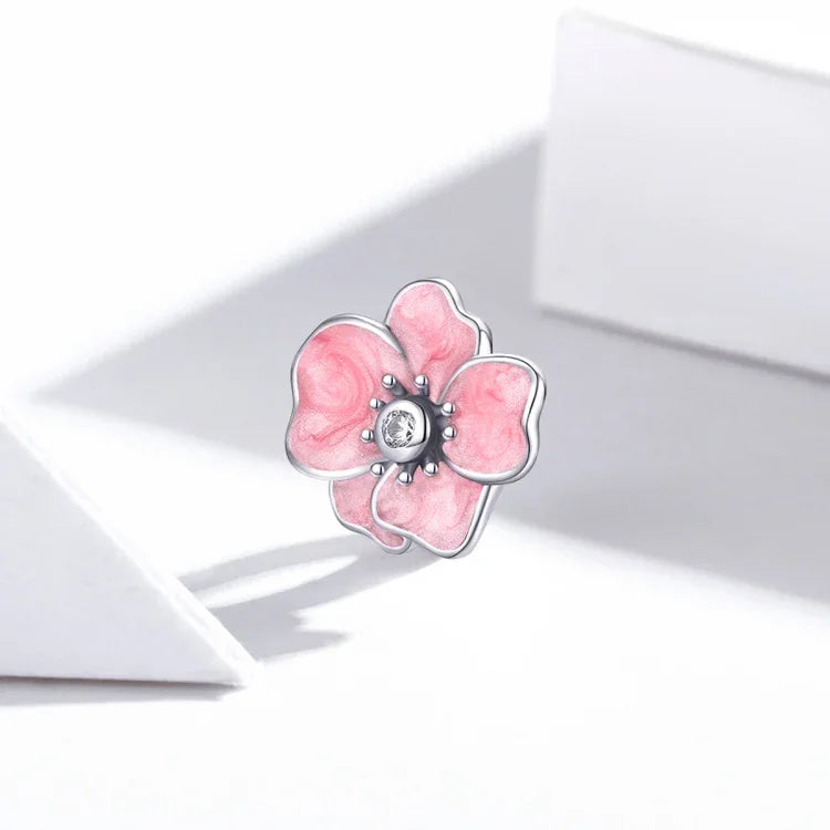 S925 Argent Sterling Perles Fleurs Roses DIY Bracelet Collier Accessoires, Fleur Rose