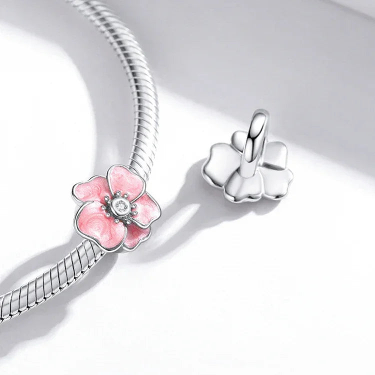 S925 Argent Sterling Perles Fleurs Roses DIY Bracelet Collier Accessoires, Fleur Rose