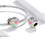 S925 Argent Sterling Cœur Géométrie Perles Bricolage Bracelet Collier Accessoires, Cœur Géométrie