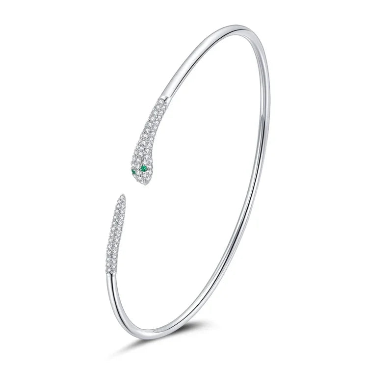 Bracelet ouvert serpent en argent sterling S925, bijoux pour femmes, serpent