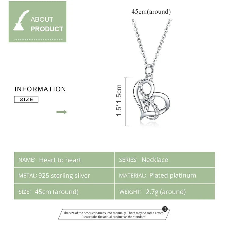 Collier en argent sterling S925 pour femme, Cœur à Cœur