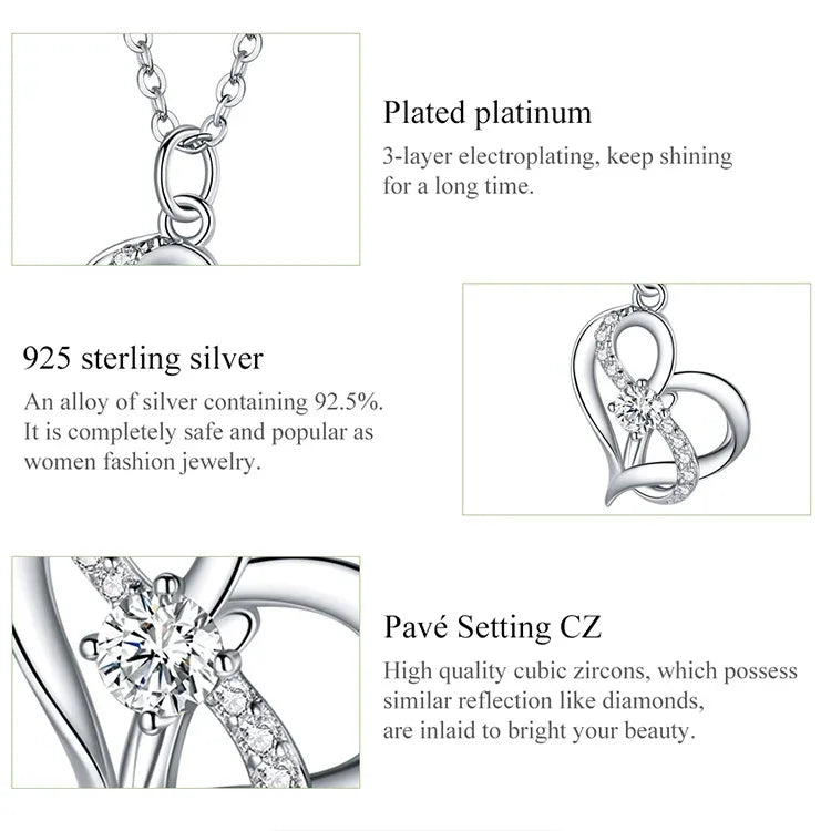 Collier en argent sterling S925 pour femme, Cœur à Cœur