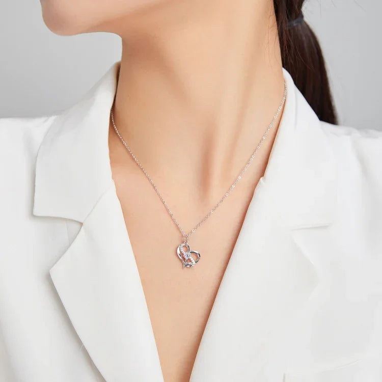 Collier en argent sterling S925 pour femme, Cœur à Cœur