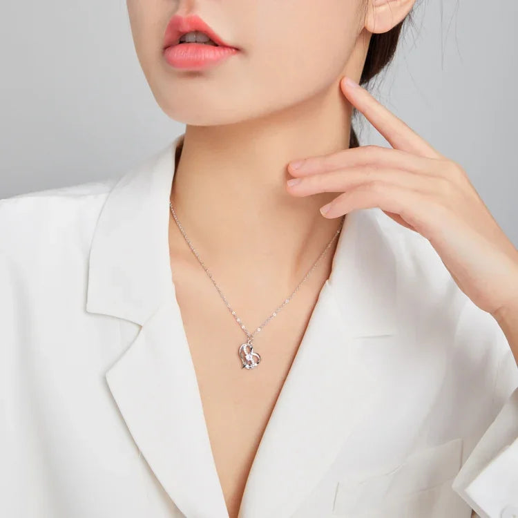 Collier en argent sterling S925 pour femme, Cœur à Cœur