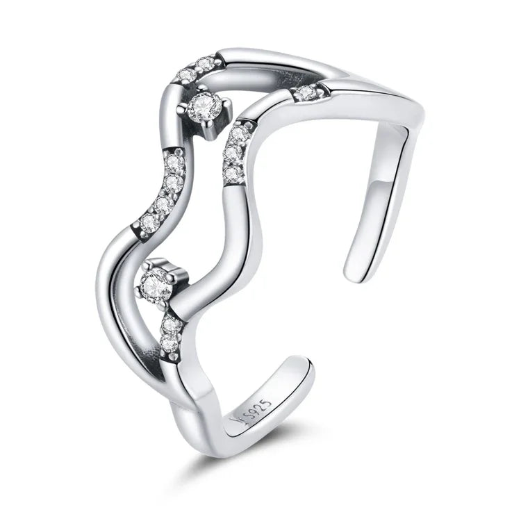Bague Ouverte Femme Étoiles Galaxie en Argent Sterling S925, Étoiles Galaxie