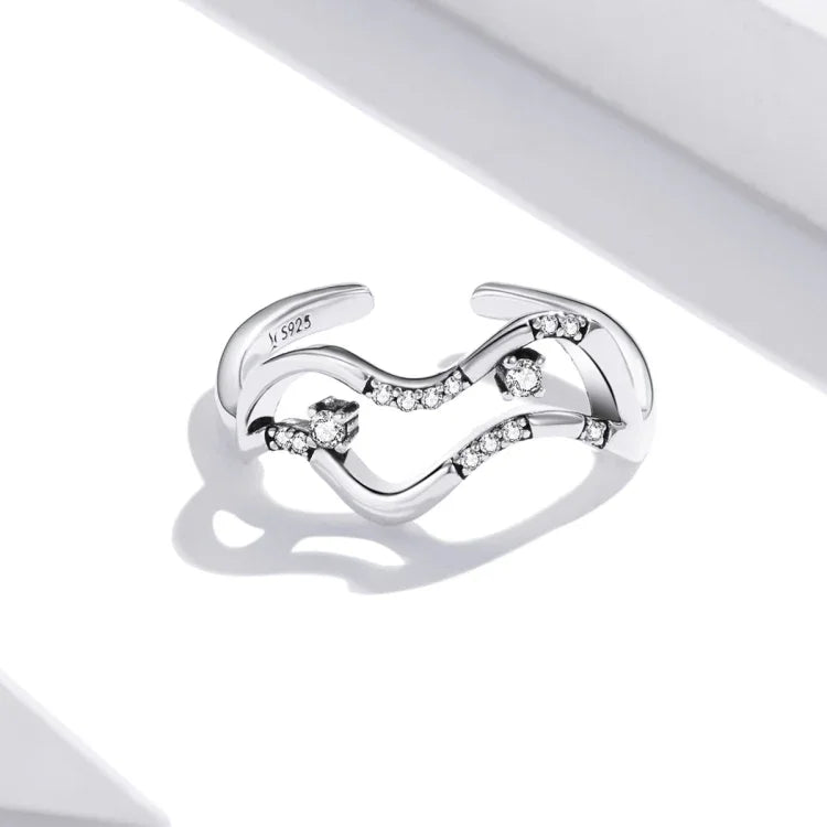 Bague Ouverte Femme Étoiles Galaxie en Argent Sterling S925, Étoiles Galaxie