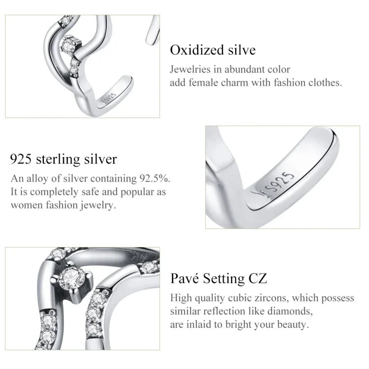 Bague Ouverte Femme Étoiles Galaxie en Argent Sterling S925, Étoiles Galaxie