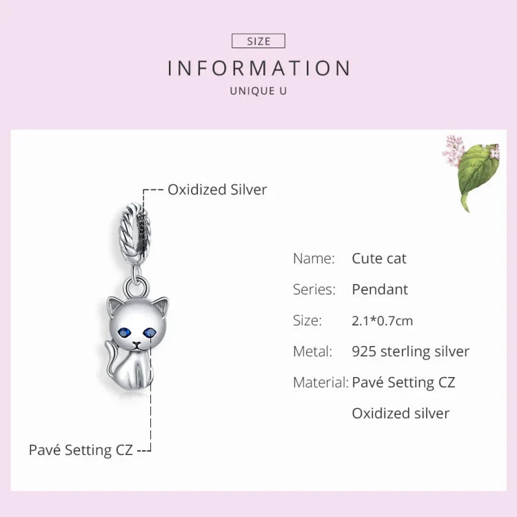 Pendentif chat mignon en argent sterling S925 pour bracelet ou collier, Chat