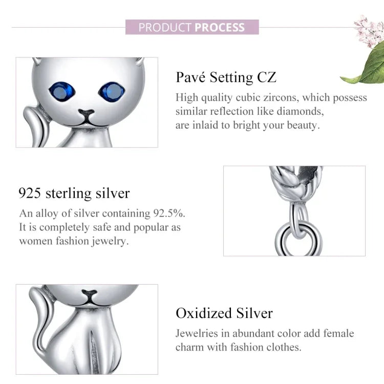 Pendentif chat mignon en argent sterling S925 pour bracelet ou collier, Chat