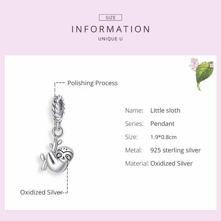 Pendentif paresseux mignon en argent sterling S925, accessoires de bracelet et de collier à faire soi-même, petit paresseux