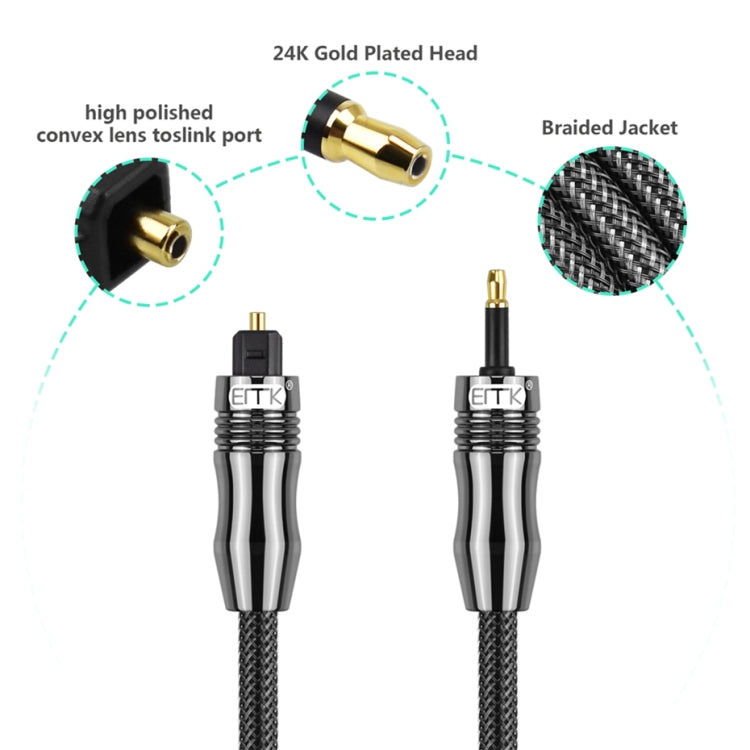 Câble audio optique numérique EMK OD1.0mm Toslink 3,5mm vers Mini Toslink, 1m, 1,5m, 2m, 3m, 5m