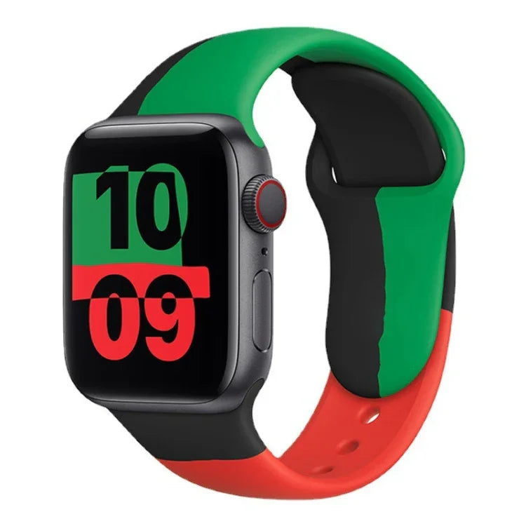 Bracelets de rechange sport en silicone Black Unity pour Apple Watch Series 6 & SE & 5 & 4 40 mm / 3 & 2 & 1 38 mm, pour Apple Watch 40 mm/38 mm