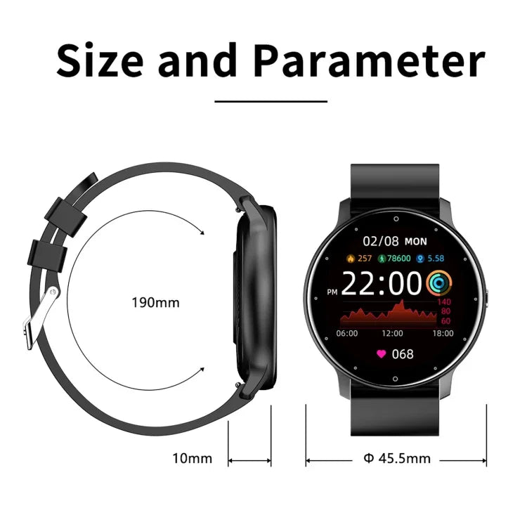 Montre connectée ZL02 avec écran tactile de 1,28 pouce, étanche IP67, prenant en charge la surveillance de la pression artérielle, du sommeil et de la fréquence cardiaque.