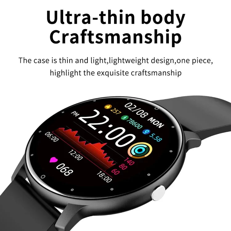 Montre connectée ZL02 avec écran tactile de 1,28 pouce, étanche IP67, prenant en charge la surveillance de la pression artérielle, du sommeil et de la fréquence cardiaque.