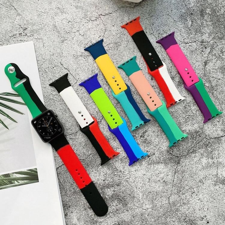 Silicone Color Matching Replacement Watchbands For Apple Watch Series 6 & SE & 5 & 4 44mm / 3 & 2 & 1 42mm, For Apple Watch 44mm/42mm(Black+Red+White), For Apple Watch 44mm/42mm(Light Blue+Dark Blue+Yellow)                                              ...