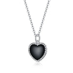 Collier Cœur Noir en Argent Sterling S925 pour Femme, Cœur Noir