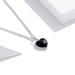 Collier Cœur Noir en Argent Sterling S925 pour Femme, Cœur Noir