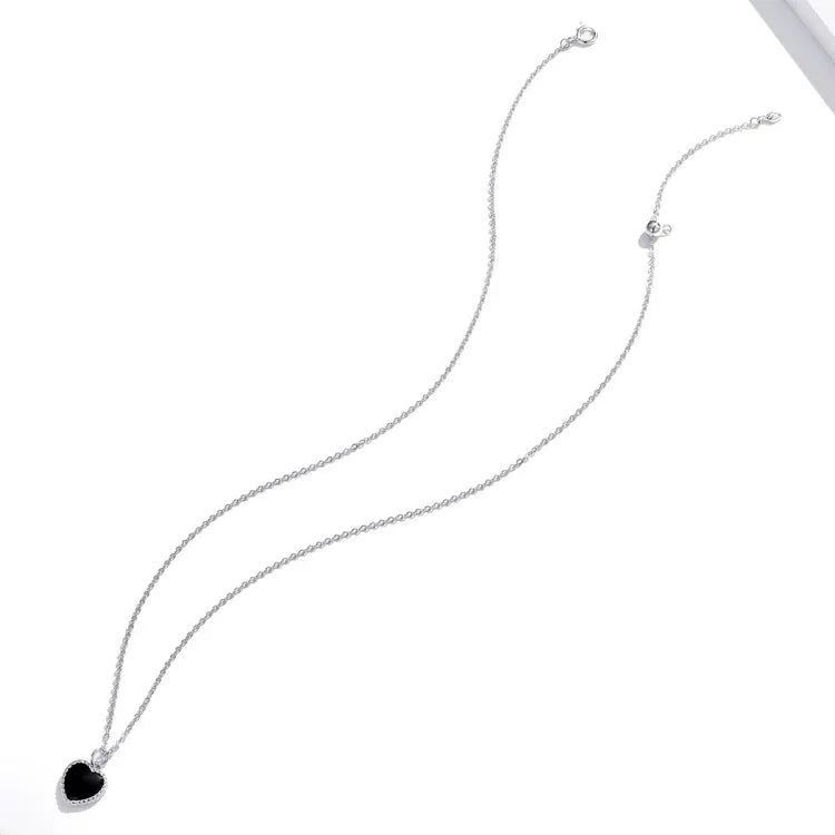 Collier Cœur Noir en Argent Sterling S925 pour Femme, Cœur Noir
