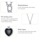 Collier Cœur Noir en Argent Sterling S925 pour Femme, Cœur Noir