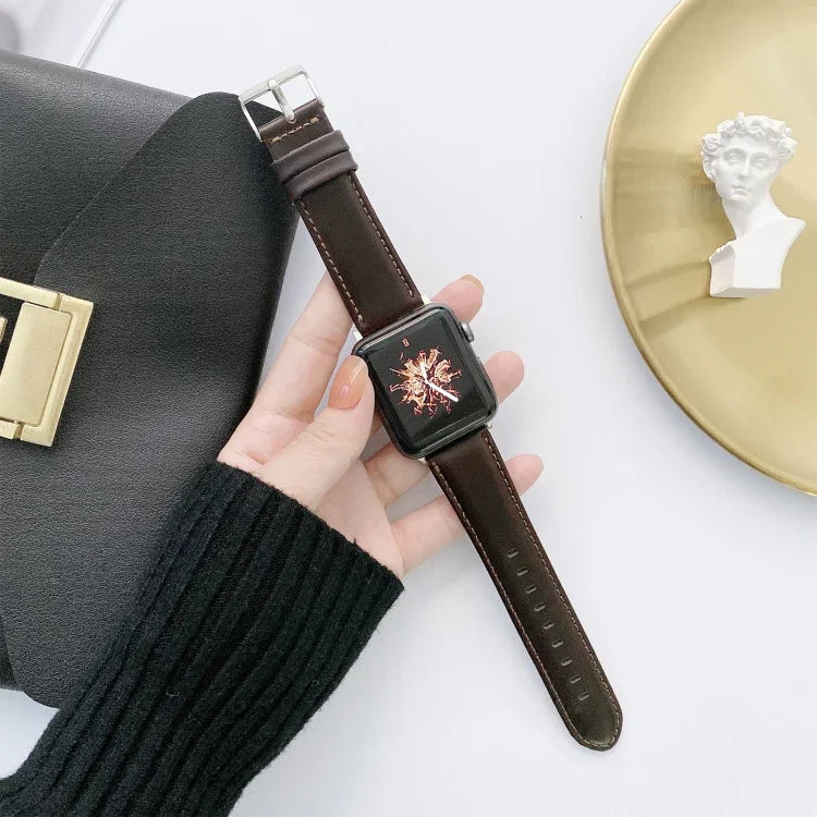 Crazy Horse Texture + Flat Texture Leather Replacement Watchbands For Apple Watch Series 6 & SE & 5 & 4 40mm / 3 & 2 & 1 38mm, For Apple Watch Series 7 41mm / 6 & SE & 5 & 4 40mm / 3 & 2 & 1 38mm                                                         ...