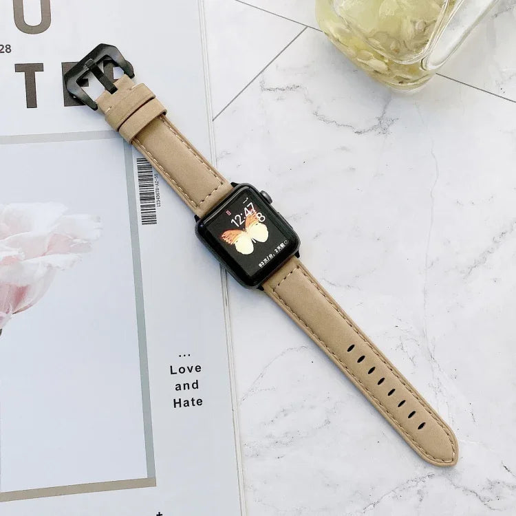 Big Head Buckle Leather Replacement Watchbands For Apple Watch Series 6 & SE & 5 & 4 44mm / 3 & 2 & 1 42mm, For Apple Watch Ultra 49mm / Series 8&7 45mm / SE 2&6&SE&5&4 44mm / 3&2&1 42mm