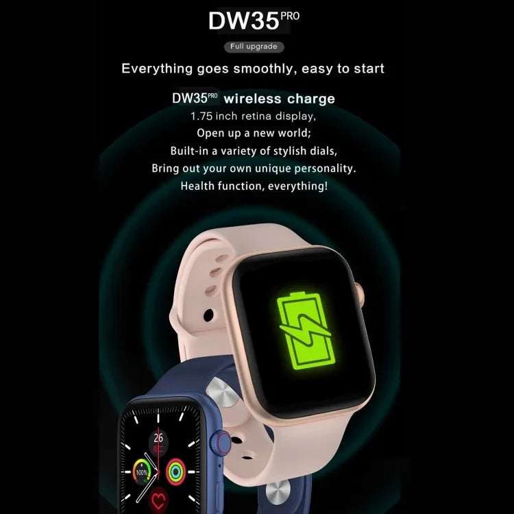 Montre connectée DW35PRO avec écran couleur de 1,75 pouce, étanche IPX7, compatible Bluetooth (répondre/rejeter les appels), suivi du sommeil et de la fréquence cardiaque, bracelet en acier.