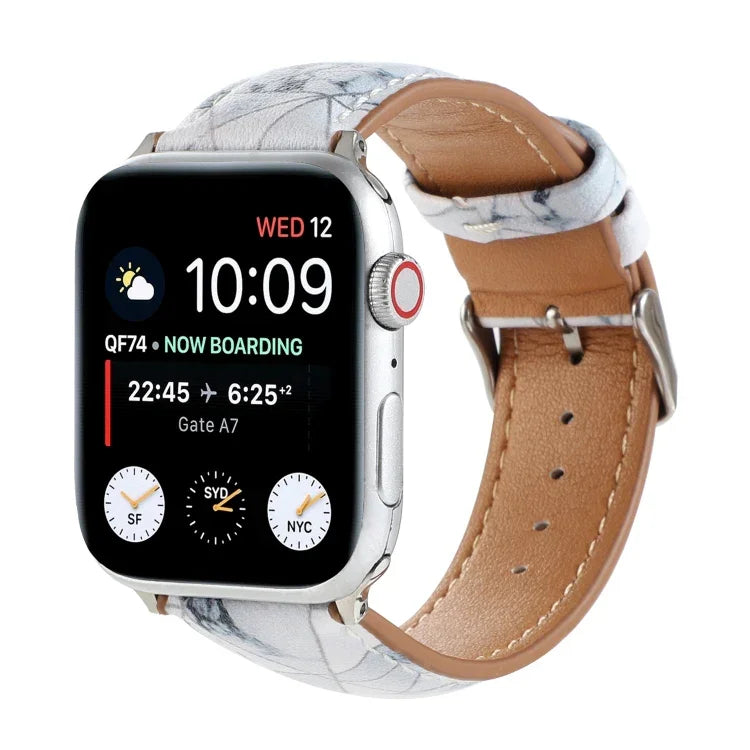 Bracelet de montre en cuir imprimé style ethnique marbre pour Apple Watch Series 6 & SE &, 5 & 4 44mm / 3 & 2 & 1 42mm, 5 & 4 40mm / 3 & 2 & 1 38mm