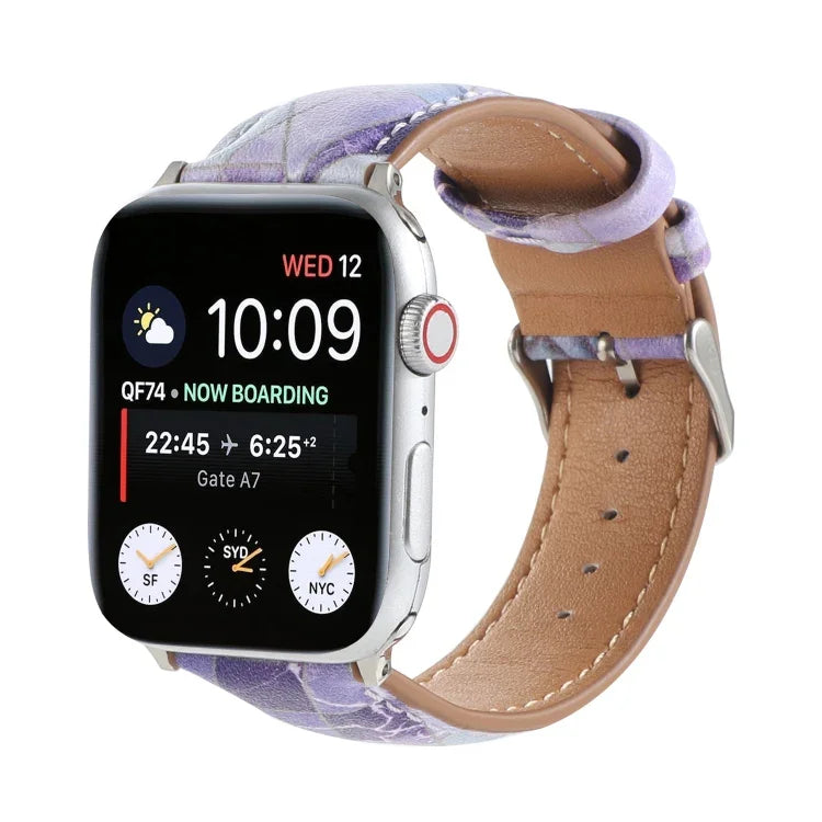 Bracelet de montre en cuir imprimé style ethnique marbre pour Apple Watch Series 6 & SE &, 5 & 4 44mm / 3 & 2 & 1 42mm, 5 & 4 40mm / 3 & 2 & 1 38mm