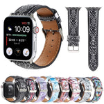Bracelet de montre en cuir imprimé style ethnique marbre pour Apple Watch Series 6 & SE &, 5 & 4 44mm / 3 & 2 & 1 42mm, 5 & 4 40mm / 3 & 2 & 1 38mm